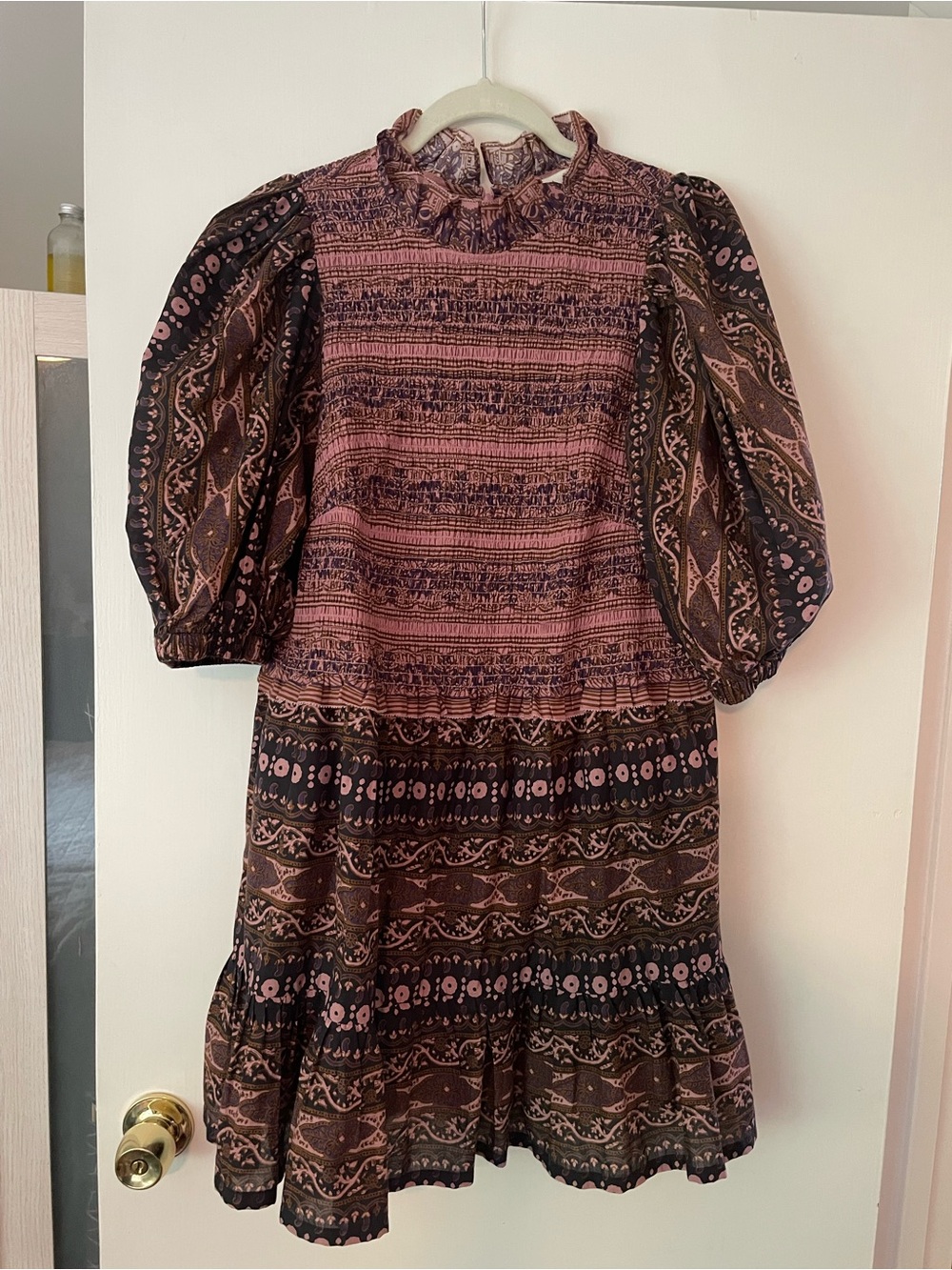 Anthropologie Boho Mini Dress Brown and Mauve